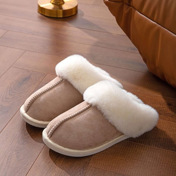 Chinelos masculino/feminino de pele, sapatos de casa para casais, camurça falsa, dedo do pé fechado, sola macia confortável, slides para casa, inverno, 2023 - Image 4
