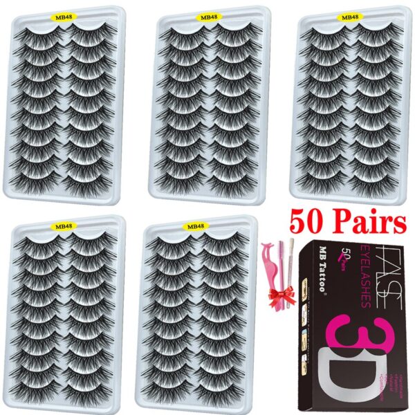 Cílios dramáticos naturais longos Mb, 3d vison, wispies cílios extensão olho, beleza, postiços conjunto falso, 50 pares - Image 5