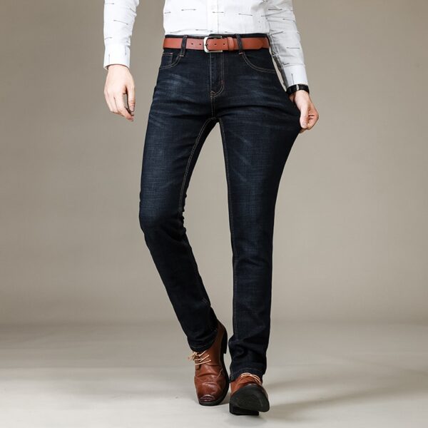 Calças masculina Jeans casual, Straight Stretch Moda Clássico Azul Preto, Denim Calças Masculinas Marca Vestuário - Image 4