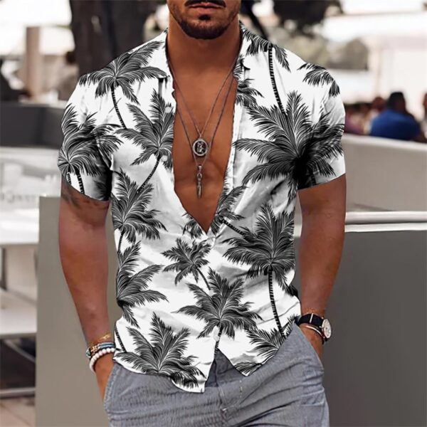 Camisas masculina havaiana slim, tops diários de férias, roupa casual, estampa floral elegante, folhas, social, moda casual, Y2k - Image 3