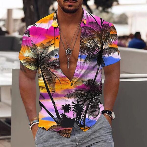 Camisas masculina havaiana slim, tops diários de férias, roupa casual, estampa floral elegante, folhas, social, moda casual, Y2k - Image 5