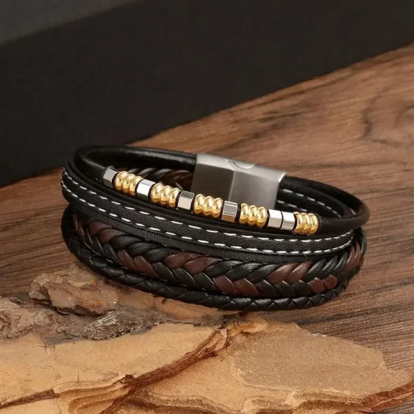 Pulseiras masculina couro, Jiayiqi,  Multilayer Bangle, Punk Beads, Ímã de Aço Inoxidável, Bangle Presente, Novo - Image 9
