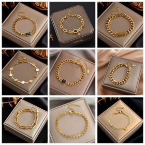 Pulseiras feminina de corrente de elo, Dieyuro 316l, da moda, em aço inoxidável, requintada, pulseira de cor de ouro jóias, брелок