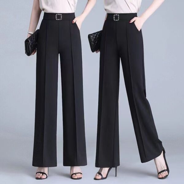 Calças feminina com cinto, de perna larga, calça reta, bolsos de cintura alta, moda elegante, primavera, verão, 4XL, 2023 - Image 2