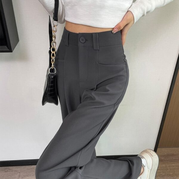 Calças feminina casual de pernas largas, solta reta calça cargosa, moda coreana - Image 5