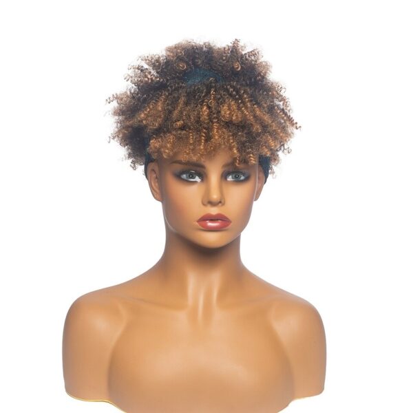 Perucas curta e encaracolada com bandana para mulheres negras, cachecol afro encaracolado, envoltório de turbante sintético, cabelo falso natural, uso diário - Image 9