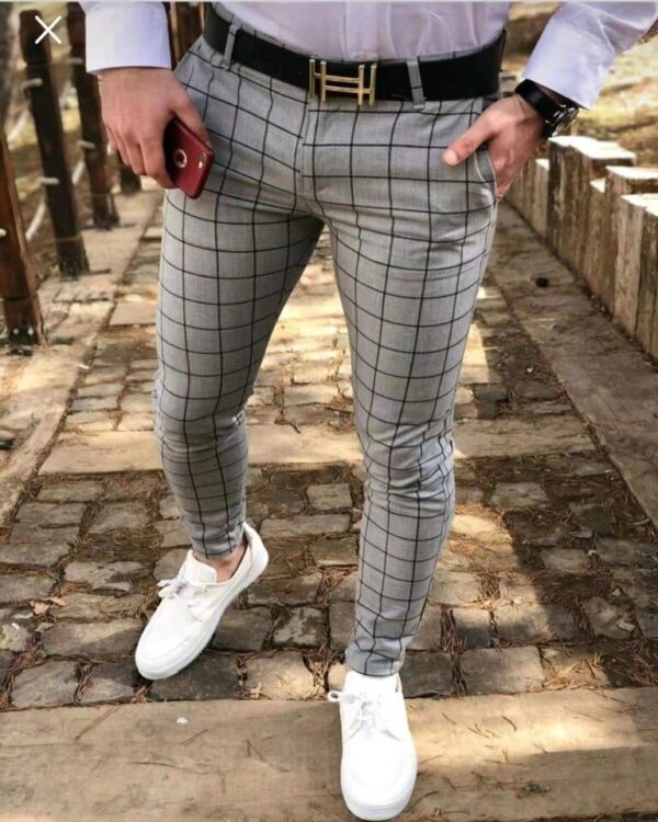 Calças masculina reta xadrez de cintura alta, roupa casual fina, primavera e outono - Image 2