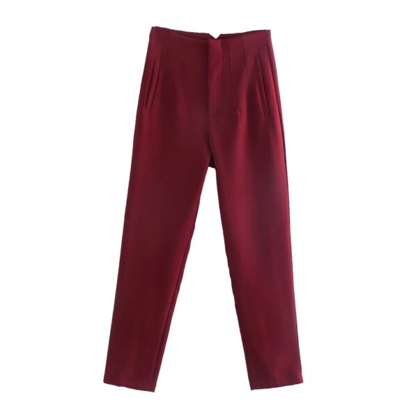 Calças feminina reta, KONDALA-moda chique, roupas de escritório, vintage, cintura alta, com zíper, 2023 - Image 24