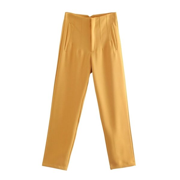 Calças feminina reta, KONDALA-moda chique, roupas de escritório, vintage, cintura alta, com zíper, 2023 - Image 18