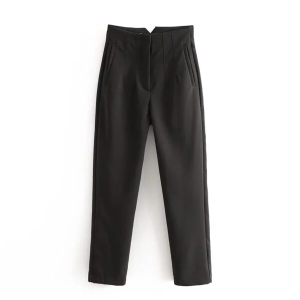 Calças feminina reta, KONDALA-moda chique, roupas de escritório, vintage, cintura alta, com zíper, 2023 - Image 14