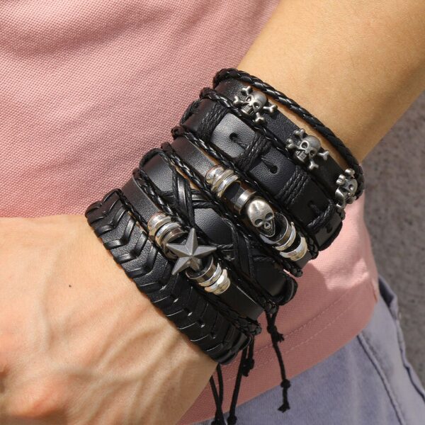 Pulseira couro ajustável, moda viking, mão, pulseiras tecido crânio, jóias ajustável conjunto