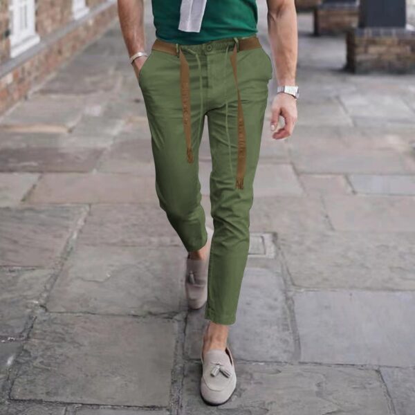 Calças masculina, lápis slim fit, calça monocromática, cordão casual, design de cordões, clássico, streetwear, moda, outono, 2023 - Image 2