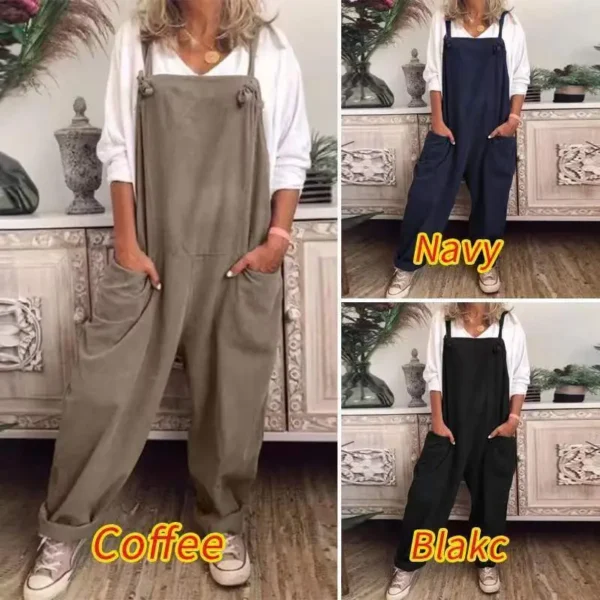 Calças feminina ( macacão ) casual comprida de perna larga, bolso grande, roupa de trabalho, monocromática, nova, verão e outono - Image 5