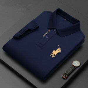 Camisetas masculina Polo bordada, Lapela, Meia manga, Moda casual, Novo, Verão
