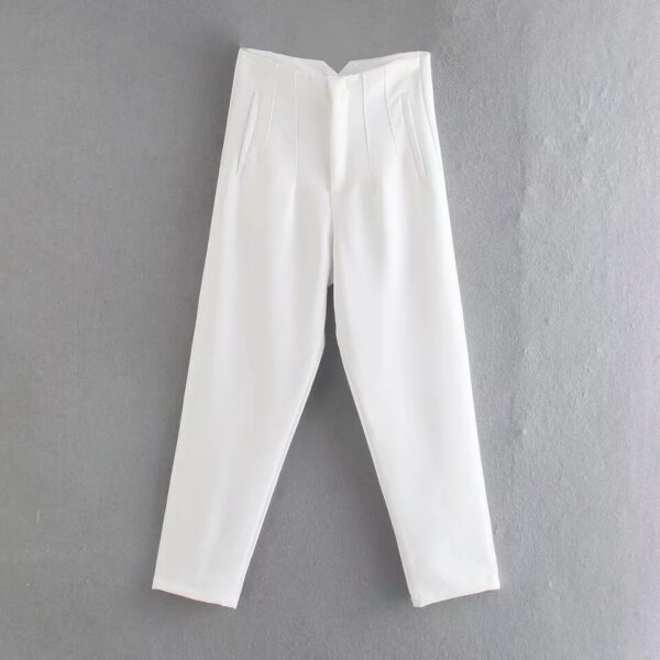 Calças feminina reta, KONDALA-moda chique, roupas de escritório, vintage, cintura alta, com zíper, 2023 - Image 5