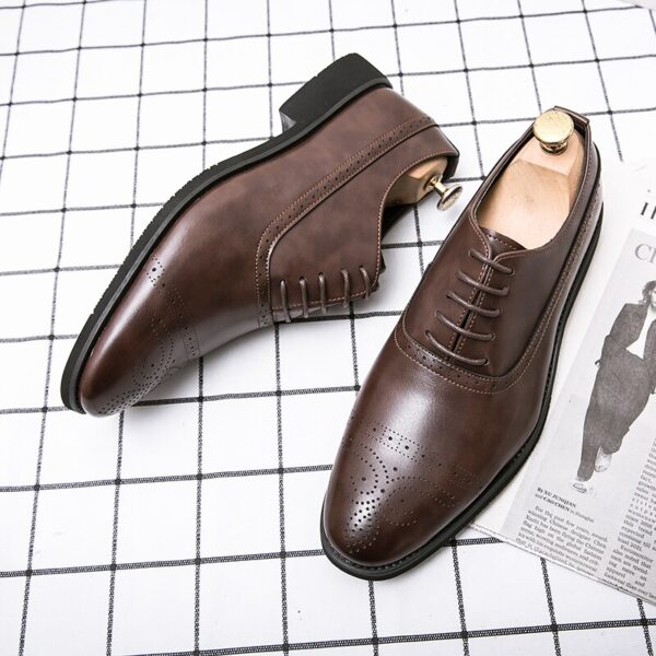 Sapatos masculino Oxfords, marrom, preto, PU Office Brogue Dress Shoes - Image 7