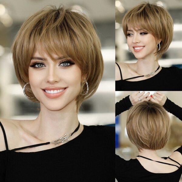 Perucas sintética curta com Franja, cabelo de simulação alta, couro cabeludo alto, branco, dourado e loiro, perucas de cabelo, vários estilos - Image 4