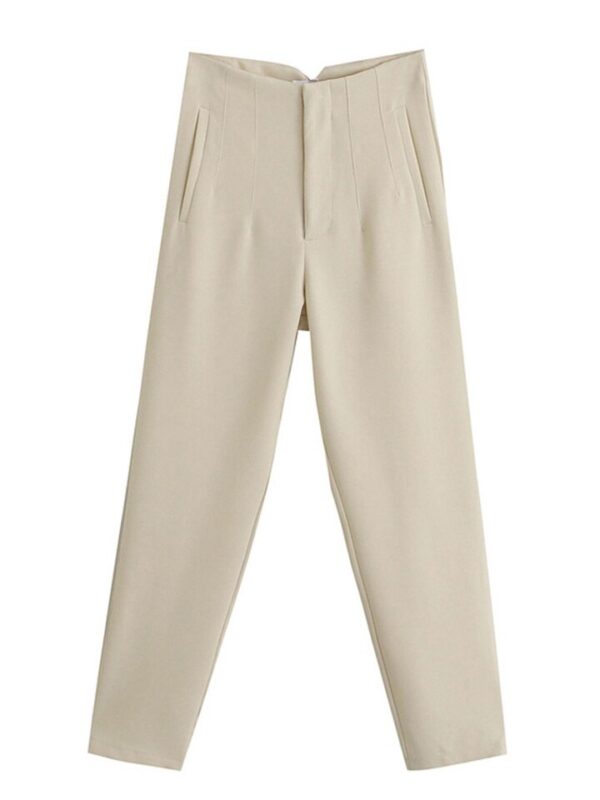 Calças feminina cintura alta, Pai Rann, elegantes e casuais, bege, calças justas femininas, moda, primavera - Image 13