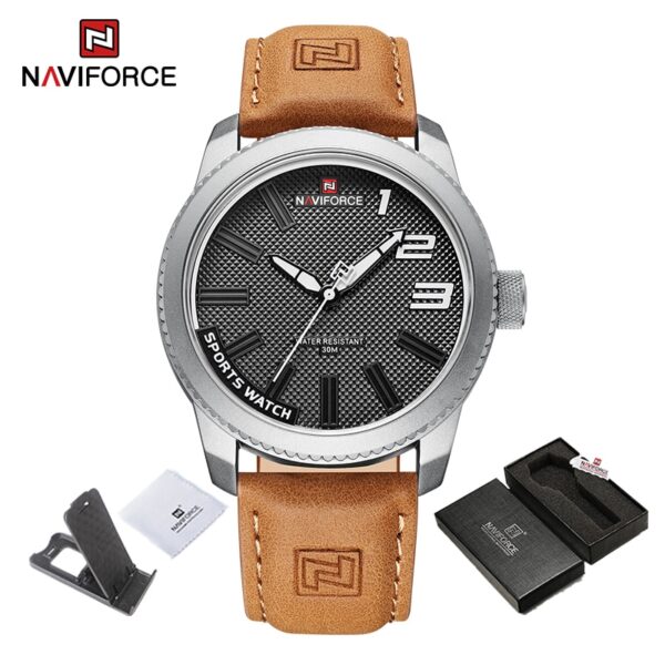 Relógio de pulso militar Naviforce, esportes anti-choque pulseira de couro à prova d água, moda relógio verde, de quartzo, de pulso. - Image 13