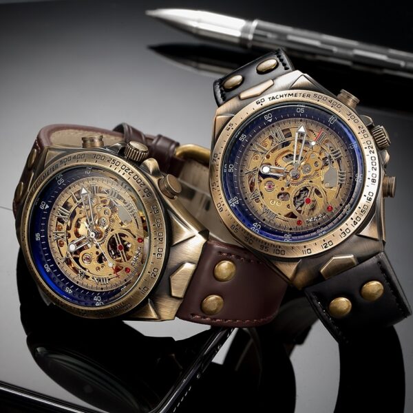Relógios de pulso mecânico, automático, estilo retrô, steampunk, pulseira de couro genuíno, relógios de pulso auto-enrolados, esqueleto - Image 14