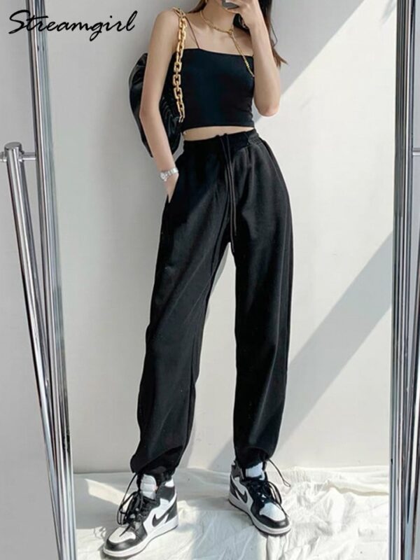 Calças feminina, Moletom azul, calça larga, cintura alta, perna larga, esportiva, outono e primavera - Image 7