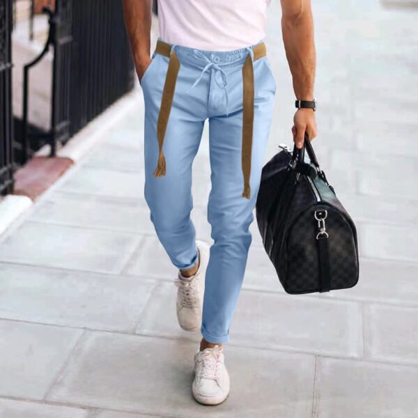 Calças masculina, lápis slim fit, calça monocromática, cordão casual, design de cordões, clássico, streetwear, moda, outono, 2023 - Image 6