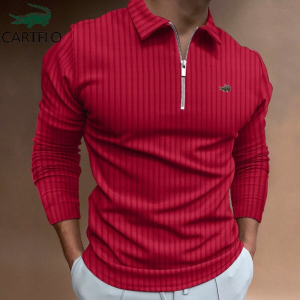 Camisetas masculina manga longa, CARTELO Marca POLO Camisa Zipper Stripe, T-Shirt Esportes Casuais Secagem Rápida Respirável Elástica - Image 12
