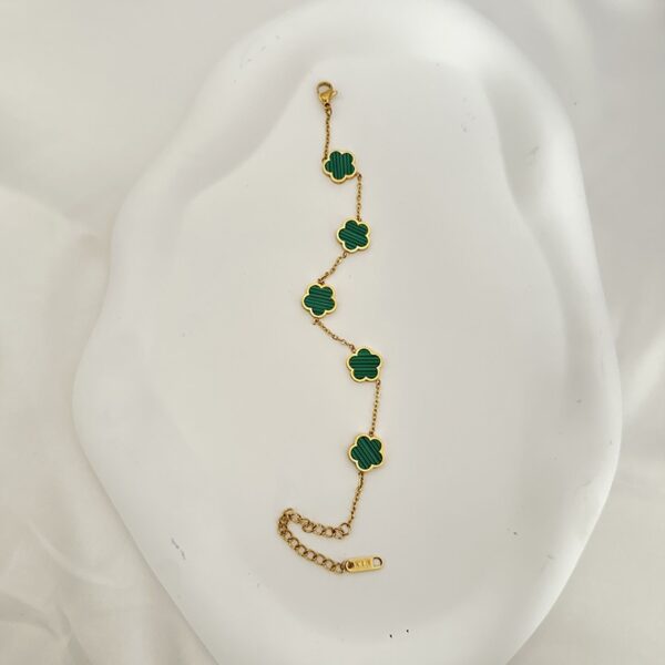 Pulseiras feminina, bracelete,  trevo de aço inoxidável, charme flor verde, joias de alta qualidade, cor dourada, presente de luxo, novo, 2023 - Image 4