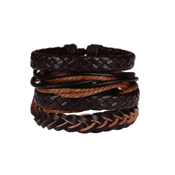 Pulseiras masculina vintage de couro multicamadas, caveira gótica, metal estrela - Image 20