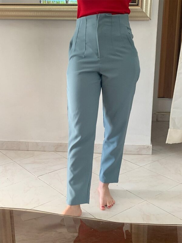 Calças feminina cintura alta, Pai Rann, elegantes e casuais, bege, calças justas femininas, moda, primavera