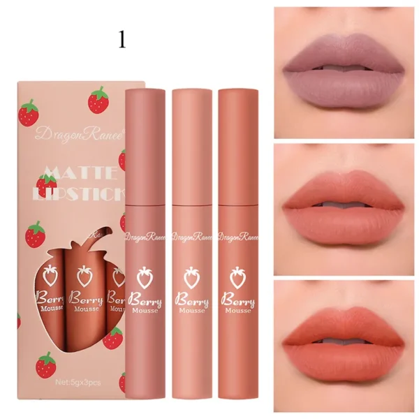 Batom líquido, 3 pçs conjunto, doce matte velvet, esmalte à prova d água de longa duração não-marcação natural lábio matiz kit  yzl1 - Image 3