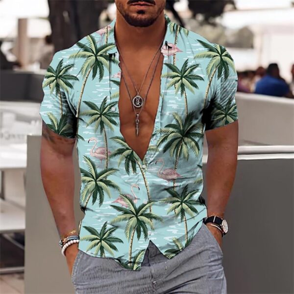 Camisas masculina havaiana slim, tops diários de férias, roupa casual, estampa floral elegante, folhas, social, moda casual, Y2k - Image 10