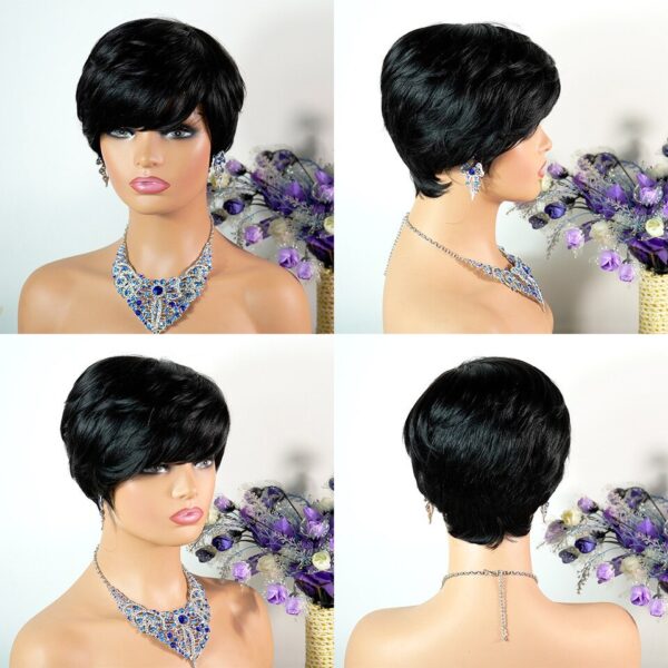 Perucas de cabelo humano Pixie reta curta com franja para mulheres, Bob colorido, sem renda, cabelo remy brasileiro, vermelho de Borgonha - Image 9