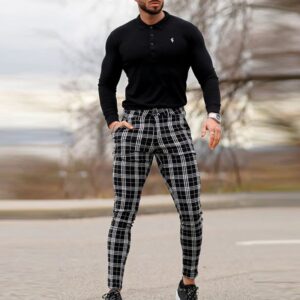 Calças masculina lápis xadrez clássica, calça justa, estampada com listras vintage, magra, apertada, reta, outono, na moda