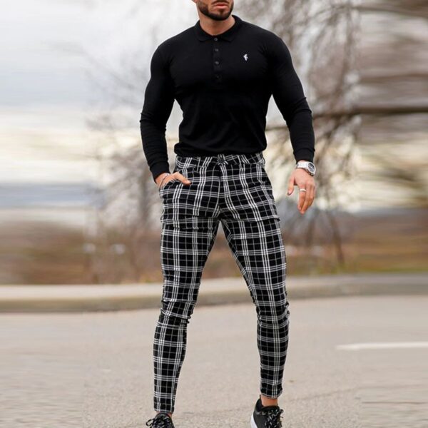 Calças masculina lápis xadrez clássica, calça justa, estampada com listras vintage, magra, apertada, reta, outono, na moda