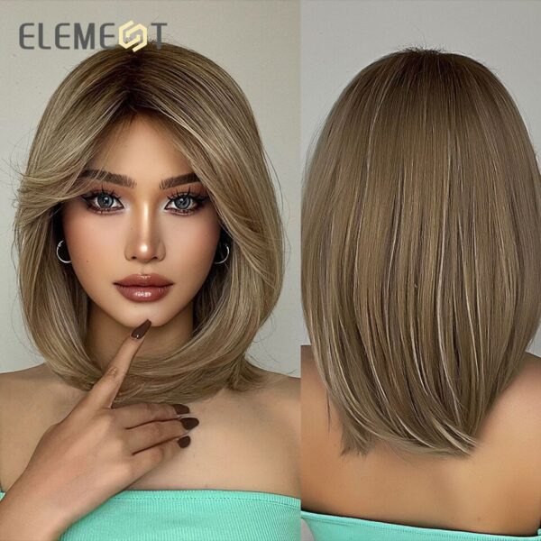 Perucas sintética cabelo médio ondulado, ELEMENTO, perucas louras castanhas misturadas, resistente ao calor, faixa respirável, festa diária, legal - Image 16