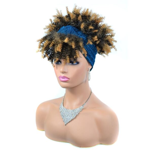 Perucas curta e encaracolada com bandana para mulheres negras, cachecol afro encaracolado, envoltório de turbante sintético, cabelo falso natural, uso diário - Image 14