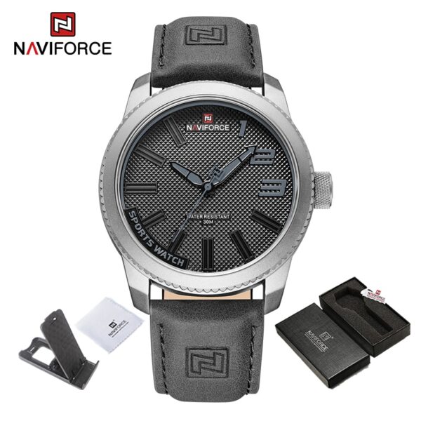 Relógio de pulso militar Naviforce, esportes anti-choque pulseira de couro à prova d água, moda relógio verde, de quartzo, de pulso. - Image 8