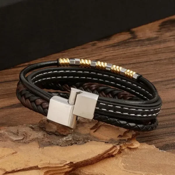 Pulseiras masculina couro, Jiayiqi,  Multilayer Bangle, Punk Beads, Ímã de Aço Inoxidável, Bangle Presente, Novo - Image 8
