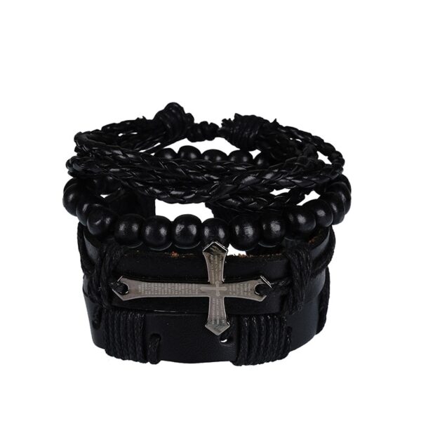 Pulseiras masculina vintage de couro multicamadas, caveira gótica, metal estrela - Image 36