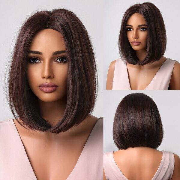 Perucas sintética curta com franja, Wine vermelho, borgonha natural bob peruca reta para preto feminino festa cosplay traje resistente ao calor - Image 9