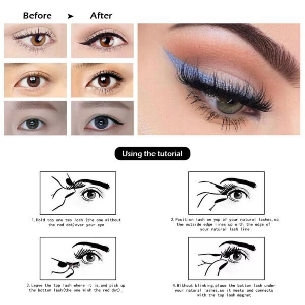 Cílios magnéticos, LEKOFO,  Natural Mink Eye Lashes, 5 Cílios Magnéticos, 4 Pares Ímãs, Faux Lashes Pinças, 8Pcs - Image 3