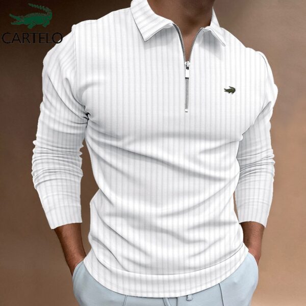 Camisetas masculina manga longa, CARTELO Marca POLO Camisa Zipper Stripe, T-Shirt Esportes Casuais Secagem Rápida Respirável Elástica - Image 6