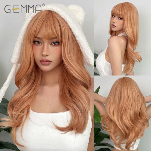 Peruca sintética longa ondulada cosplay GEMMA com Franja, peruca de cabelo natural para mulheres brancas, festa, resistente ao calor, rosa claro - Image 21