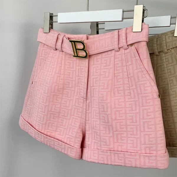 Shorts feminino jeans lavados com cinto, calça jeans de qualidade, textura rosa, estilo casual, opção de 6 cores - Image 3