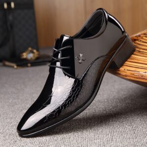 Sapatos de couro masculino Oxford de laca, sapatos luxuosos, sapatos de dedo apontado, sapatos clássicos Derby, tamanho 38-48