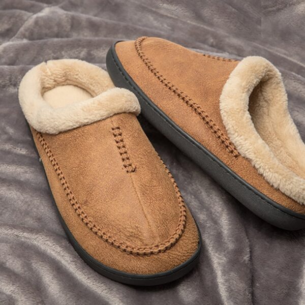 Chinelos masculino de couro impermeáveis, sapatos de algodão de camurça, fundo grosso, quente, casa interior, inverno