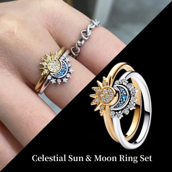 Anéis feminino ( Conjunto ), Celestial-Sol e Lua, 925 Sterling Silver, Real Certified, Jóias Finas Originais, Hoops Gift, Frete