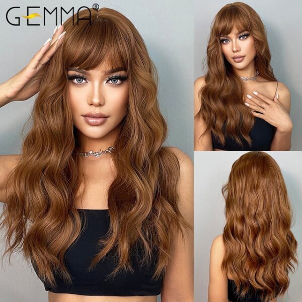 Peruca sintética longa ondulada cosplay GEMMA com Franja, peruca de cabelo natural para mulheres brancas, festa, resistente ao calor, rosa claro - Image 8