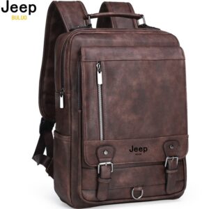 Mochilas masculina de couro, JEEP BULUO, bolsa para laptop, grande capacidade, negócios, viagens, faculdade, escola, mochilas, moda masculina, 15,6"